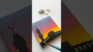 Easy Makkah at sunset mini painting idea for beginners #art #shorts