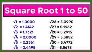 Square root of 1 to 50/1 to 50 square root/square root 1 to 50/1 se 50 tak square root #squareroot