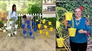 Marigold Ferris Wheel Plant Stand with 6 Bucket Planters on QVC
