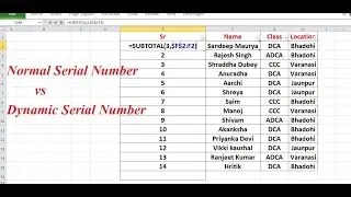 EXCEL SPECIAL-3(DYNAMIC SERIAL vs NORMAL SERIAL NUMBER)