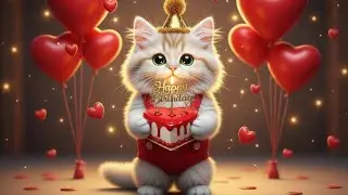 Happy Birthday My Love ❤️🐱 | Cute Kitten Holding Heart Cake