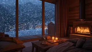 ❄️ Snowy Alpine Village | Fireplace & Piano Ambience 🔥🎹