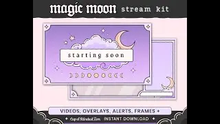 Magic Moon Purple Twitch Overlays Stream Pack | for YouTube + Twitch Streamers