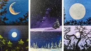 10 Moon/Night sky Acrylic Painting ideas | Mini Canvas Acrylic Paintings