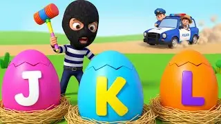 ABC Farm Rescue: Learn J, K, L with Animals 🐙🦘🦁 | Police Car & Eggs Fun Kids Learning Video | EP-4