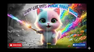 Magic Paint Brush Baby Cat 🌈 | Colorful Kids Cartoon Animation
