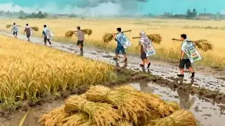Rush to harvest rice !    # Healing Animation # Nostalgic Countryside