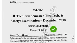 Mdu BTech FTS 3rd Sem Fire Engineering Question Paper 2018 #MduQuestionPaper