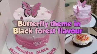 Butterfly theme in Black Forest flavour with waves pattern #cake #viralvideo #trending #N&ABakers