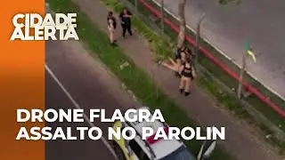 Drone ajuda pol&iacute;cia a salvar mulher no Parolin; a&ccedil;&atilde;o r&aacute;pida termina com dois presos em flagrante