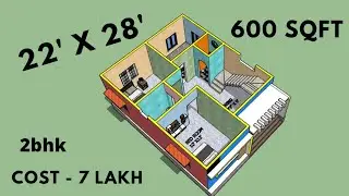 22x28 House Plan || 600Sqft || 22x28Ghar ka Naksha || 22X28 Small house design.