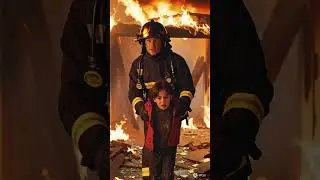 Dramatic cinematic shot, a courageous firefighter in full gear #ai