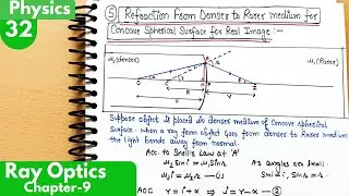 32) Refraction from Denser to Rarer medium for Concave spherical surface for Real Image| Ray Optics|