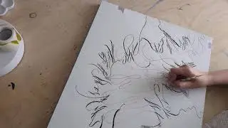 Art Process: Moving My Sketch onto a Wood Panel. Abstract calligraphy art 
