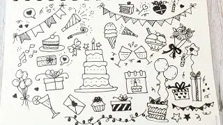 How To Draw Birthday Doodles | Party Doodles | Decorations | Happy Birthday Drawings