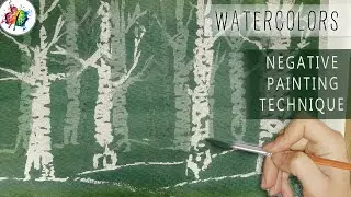 Watercolor BIRCH TREES using NEGATIVE SPACE TUTORIAL