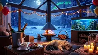 Cozy Winter Cabin with Northern Lights | Fireplace & Sleeping Pets | Deep Sleep & Study Ambience