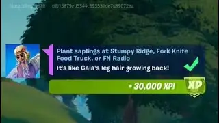 Fortnite Challenge - Plant saplings at Stumpy Ridge, Fork Knife Food Truck, or FN Radio Station