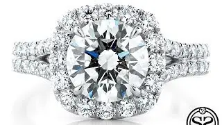 Double Shank Cushion Halo Engagement Ring