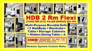 HDB BTO 2 Rm Flexi.FajarSpring Blk454.MovableSofa+HiddenDiningTable+2HiddenBeds SaveSpace+Wardrobe.