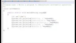22nd video of Java || Arithmetic operators || Program