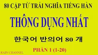 P1(1-20) 80 CẶP TÍNH- ĐỘNG TỪ TRÁI NGHĨA TIẾNG HÀN THÔNG DỤNG