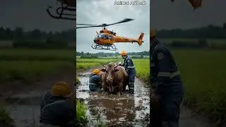 Helicopter Rescues a Cow from Deep Mud Pit | Amazing Animal Rescue