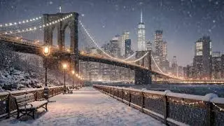 Brooklyn Bridge in Heavy Snow ❄️ Calm Piano Winter Night