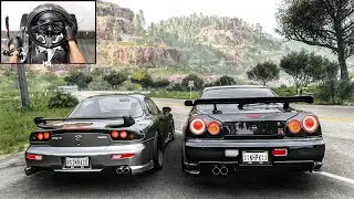 Mazda RX-7 & Nissan Skyline R34 GTR CONVOY | Forza Horizon 5 | Steering Wheel Gameplay