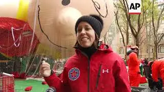 Giant balloons inflated and ready for New York's Thanksgiving Parade