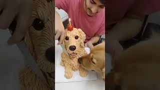 fake cake cutting and dog reaction 😂 #dog #prank #dreamscreenai #reaction