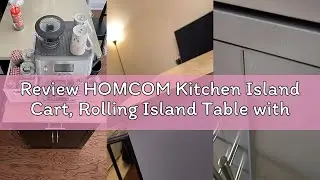 Review HOMCOM Kitchen Island Cart, Rolling Island Table with Solid Wood Top, Trolley Cart with Drawe