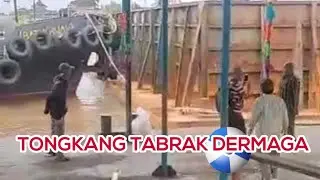 DETIK-DETIK KAPAL TONGKANG TABRAK DERMAGA TANGGA BUNTUNG PALEMBANG