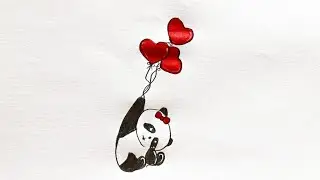 How to draw a panda holding balloons - Easy Panda drawing tutorial - Pencil drawing ideas