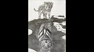 Speed drawing |Believe in yourself |Cat mirror Tiger drawing |Pencil sketch technique|animal drawing