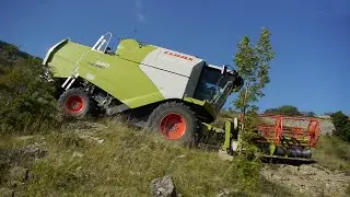 MOISSON DE L’EXTRÊME dans les hautes-alpes a 1250 m d'altitude CLAAS TUCANO 340 four wheel drive