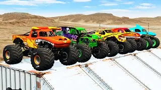 Big Monster Trucks Transport Triple Flatbed with Color Slide#98
