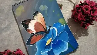 Beautiful Butterfly on blue flower painting #Shivani glow art