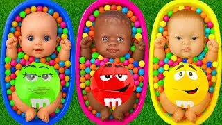 Full of 3 Rainbow BathTubs Candy with M&M's & Magic Slime Cutting Video