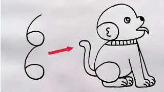 How to draw dog drawing from 66 number | Easy step by step dog drawing