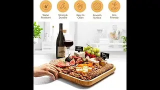 Premium Bamboo Cheese Board: Large Charcuterie Boards Set Including 4 Stainless Steel