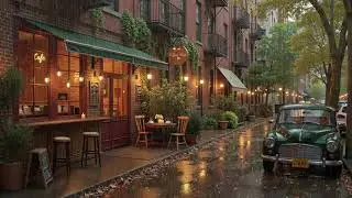 Rainy Street Caf&eacute; Jazz ☔ Cozy Vintage Ambience for Focus, Reading & Relaxing