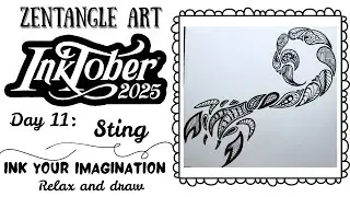 Inktober Day 11 “Sting” | Elegant Zentangle Art with Flowing Patterns #drawing #inktober2025
