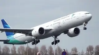Garuda Indonesia Airlines Boeing 777-300ER (PK-GIC) takeoff from AMS/EHAM (Amsterdam Schiphol) 36L