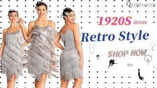 1920s Dresess | Grey Spaghetti Straps Fringed Roaring 20s Great Gatsby Dress | Queendancer