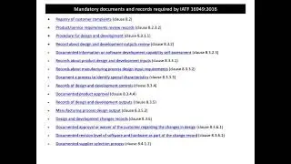 Mandatory documents and records required by IATF 16949:2016