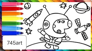 Draw and colour Peppa pig spece drawing aeroplan pepa pig racket drawing with colour #art #drawing