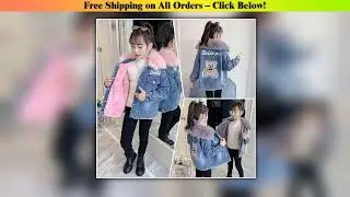 RAISE Korean Winter Toddler Girl Denim Jacket Cartoon Shine Bear Velvet Baby Girl Outerwear Coat