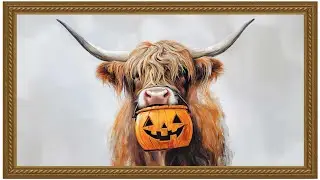 Highland Cow Halloween Art – Pumpkin Trick or Treat for Samsung Frame TV
