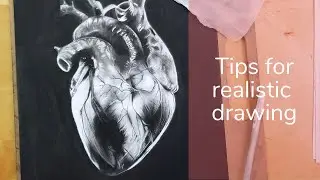 How to do shading and texture with charcoal - Realistic Heart Drawing Timelapse - Travel Artist vlog